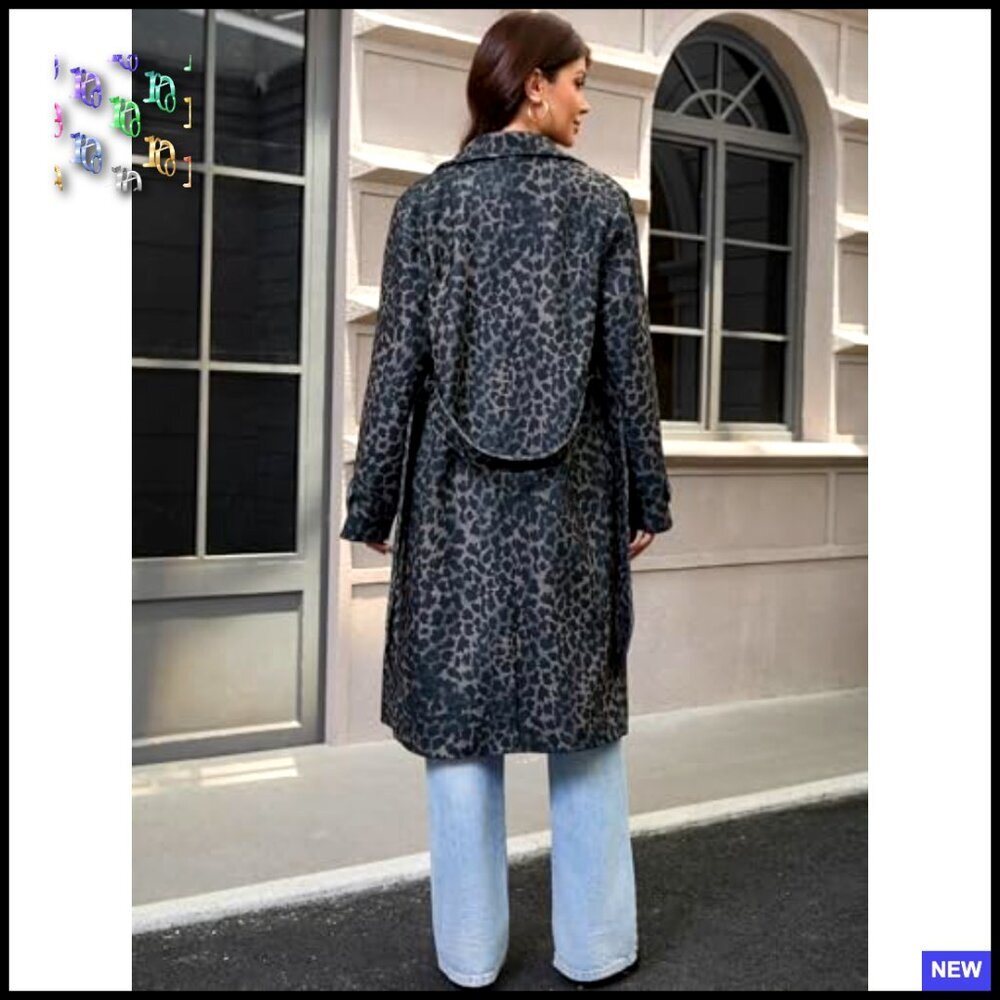 Double-Breasted Belted Overcoat Elegant Classic Wool-Like Pea Coat Fall Winter - Picture 5 of 7